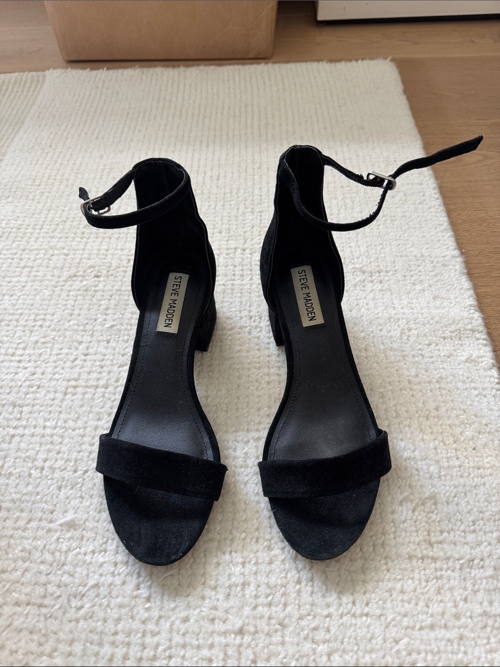 Steve Madden Black Suede Ankle Strap Block Heels